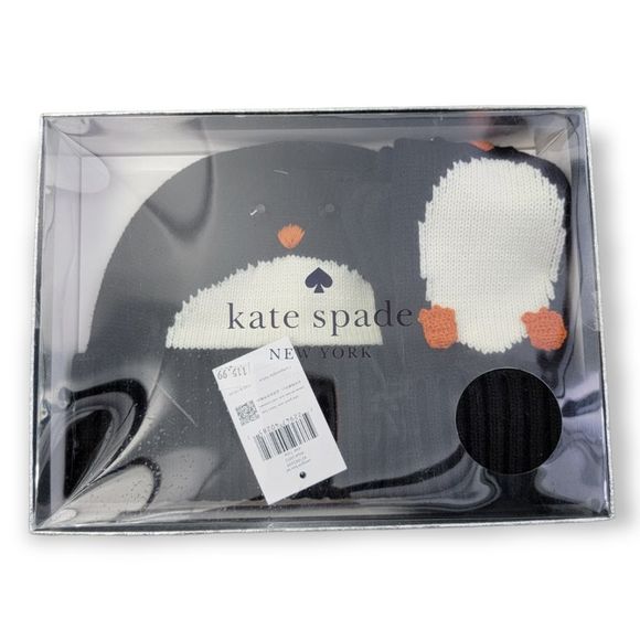 *NWT**NIB*KATE SPADE New York Black & White Penguin Beanie Mittens Luxe Box Set! - Picture 4 of 6